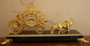 Đồng Hồ Xe Đẩy Bằng Đồng Mạ Vàng Phong Cách Thời Trung Cổ Với Đế Bằng Đá Cẩm Thạch, Đồng Hồ Cổ Bằng Vàng - Product Image 2