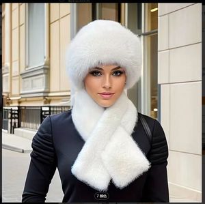 Winter Scarf Mongolian Plush <b>Hat</b> Women's Thickened Warm Fashion Face Small Mink Hair Windproof Suit Jacquard Button - Product Image 1