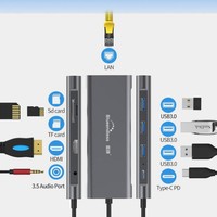 RJ45 1000M Audio 3,5MM SD TF Kartenleser USB 3.0 USB-C Hub 9-in-1 HDTV 4K 60Hz USB Typ-C Ladeadapter