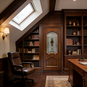 Puerta Interior de Madera Sólida de Nogal con Paneles Elevados, Diseño de Estilo Tradicional Americano de Lujo para el Hogar - Product Image 3