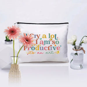 1 pièce je pleure beaucoup mais je suis si productif c'est un modèle d'art personnalisé trousse de maquillage voyage toilette sac de rangement pochette cosmétique - Product Image 6