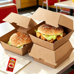 カスタムロゴ入り蓋と底付きバーガーボックス、クラフト紙製トップボトム高級2ピースクラムシェル包装箱、段ボール箱 - Product Image 5
