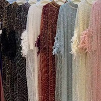 Vêtements islamiques modernes, abaya de luxe, manches à plumes, robe maxi à paillettes, robe de soirée ample et élégante, kaftan pour l'Aïd