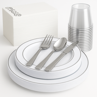 350 pièces de vaisselle jetable de luxe en plastique argenté compostable et écologique pour 50 invités, ensemble de vaisselle pour servir les aliments, vaisselle de fête