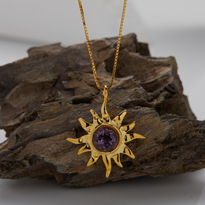 Französisch <span class=keywords><strong>Retro</strong></span> S925 Sterling Silber Natur perle Amethyst Tigerauge Jaspis farbige Edelstein Halskette weibliche Sonnenblume Anhänger - Product Image 3