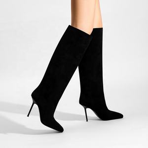 ODM OEM Botas altas clásicas por encima de la rodilla para mujer Stiletto Tacones de gatito Cierre de punta cuadrada Botas de fiesta con punta estrecha para damas - Product Image 1