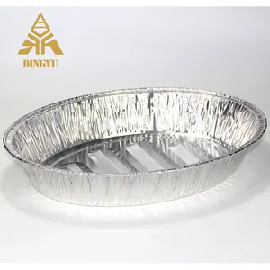 Dingyu Thickened Tinfoil Box Open Fire Roaster Commercial Home Silver Oven Air Fryer Oval-Shape Aluminum Foil Turkey Dish Pan