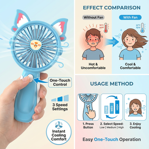 Portable Handheld Mini Cat Fan USB <b>Battery</b> Charging Rechargeable 400mah <b>Battery</b> Ultra-Long Lasting Three Speed Household Use - Product Image 3