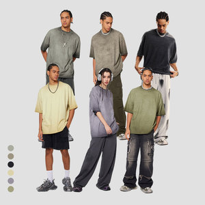 เสื้อยืดผ้าฝ้าย250GSM โอเวอร์ไซส์สำหรับผู้ชายเสื้อยืดวินเทจตัดโลโก้ได้ตามต้องการ - Product Image 1