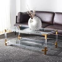 Table basse en acrylique transparent durable et décorative, avec couche de verre trempé et console en acier inoxydable, design unique