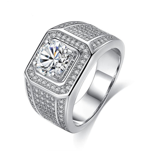 925 Sterling Silber 2 Karat Moissanit Runder Brillantschliff Rhodium-Plattiert Pavé-Fassung Casual/Sportlicher Ehering für Herren - Product Image 1