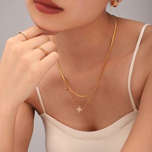 Collar de Acero Inoxidable con Baño de Oro y Circonitas, Joyería Fina con Colgante Delicado, Set de Collar y Pulsera para Fiesta - Product Image 2