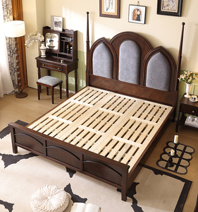 Cabecera Tapizada de Estilo Retro Francés, <span class=keywords><strong>Cama</strong></span> de Madera Maciza con Espacio de Almacenamiento, Tamaño King/Queen, Económica y Atractiva - Product Image 6