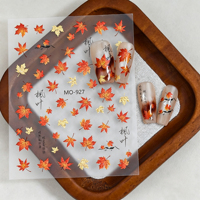 Autocollants 3D en relief pour ongles, feuilles d'érable dorées d'automne, autocollants adhésifs pour ongles Ginkgo, vente en gros