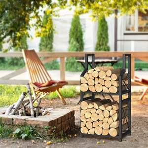 Wholesale 2-Tier Steel <b>Firewood</b> <b>Rack</b> Holder with Hanging Hooks Outdoor Patio Heavy Duty and Rust-Resistant Easy Assembly - Product Image 4