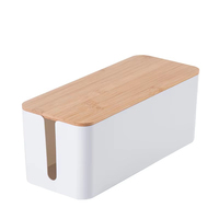 Boîte de gestion des câbles en bambou-Organisateur de cordon avec 5 attaches de câble, cache les parasurtenseurs/multiprises pour bureau à domicile