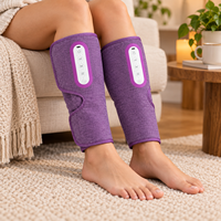 Appareil de massage des jambes sans fil violet avec compression d'air, chaleur, 5 modes et 3 niveaux EMS pour les soins des jambes à domicile et au bureau