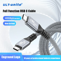 Kabel Data ULT-unite USB4 40Gbps Thunderbolt 3 PD100W 5A Pengisian Cepat Berbahan Nilon Kepang Tipe-C ke Tipe-C untuk Komputer 12 Bulan Garansi