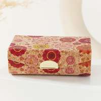 Étui à rouge à lèvres vintage en liège avec miroir, imprimé floral, fermeture à pression, doublure en velours, compact, portable, pour le voyage