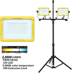 20000 Lumen 200W Dual Head <b>LED</b> Work <b>Light</b> Stand Waterproof IP65 5000K Daylight 120 Beam Angle Adjustable Tripod Individual WD-66 - Product Image 2