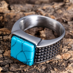 Anello da uomo in acciaio inossidabile impermeabile all'ingrosso con <span class=keywords><strong>smalto</strong></span> <span class=keywords><strong>turchese</strong></span> blu <span class=keywords><strong>turchese</strong></span> - Product Image 6