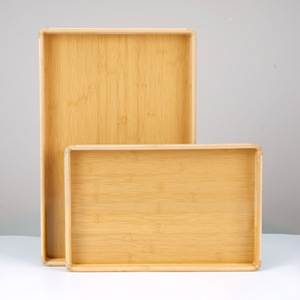 Plateau à thé en bambou rectangulaire aux coins arrondis, motif bois naturel, plateau de service pour usage résidentiel - Product Image 3