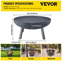 Insert de foyer rond en acier pour foyer extérieur, idéal pour remplacer les anneaux et supports existants, foyer à bois en métal de 23,25 po pour patio et jardin