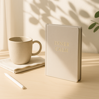 LABON Carnet à couverture rigide en lin taupe avec bloc de texte en feuille d'or pour une écriture ciblée et une planification quotidienne équilibrée