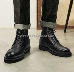 รองเท้าบูทเชลซีหนังแท้สีดำสำหรับผู้ชาย  แบบกันน้ำ เพิ่มความสูง 8 ซม. รองเท้าบูทข้อเท้าสำหรับฤดูหนาว พื้นยาง - Product Image 6