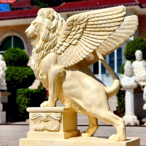 YOUFINE Statua di Leone con Ali in Marmo Beige Naturale a Grandezza Naturale per Decorazione Esterna, Scultura <span class=keywords><strong>da</strong></span> Palcoscenico - Product Image 1