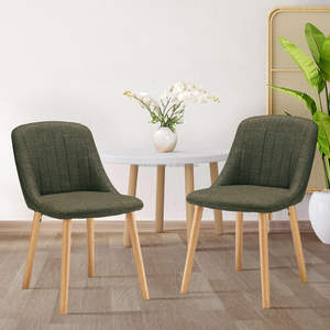 Chaise de salle à manger verte moderne élégante pieds en bois avec dossier en lin rembourré pour la décoration intérieure et les sièges du salon - Product Image 2