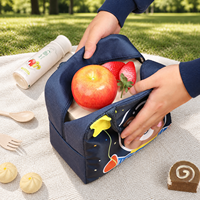 Sac à lunch isotherme pour enfants et adultes, boîte à lunch thermique 3D avec dessin animé, sac isotherme portable pour l'école, le bureau, le pique-nique, étanche, gris