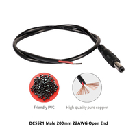 Câble d'alimentation court de 20 cm avec connecteur mâle DC5521 22AWG pour caméra CCTV, bande LED, perceuse à ongles