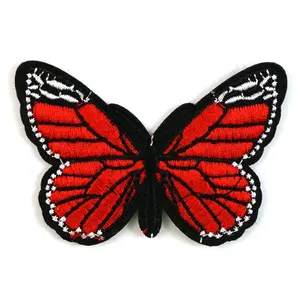大手笔现货或定制红色蝴蝶个性化廉价设计铁缝在衬托刺绣补丁上，用于服装