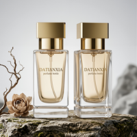 Flacon de parfum en verre personnalisé 30ml 50ml 100ml, flacon carré transparent, bouchon doré, emballage personnalisé avec logo, boîte cadeau