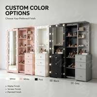 Meubles de chambre à coucher modernes en MDF : Coiffeuses personnalisables de différentes couleurs avec miroir éclairé sur pied et armoire de rangement
