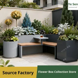 Fioriera da Esterno in Acciaio Inox con Panchina, Vaso Moderno e Semplice da Terra per Cortile e Villa - Product Image 4