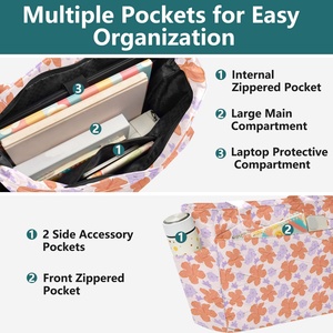 Sac à bandoulière grande capacité de style rétro avec logo imprimé personnalisé et motif floral, sac à main pour femme à usage quotidien avec fermeture éclair - Product Image 4