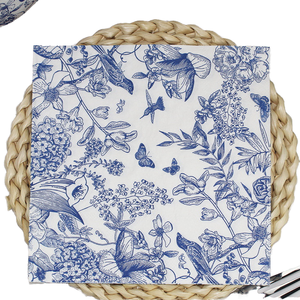 DAMAI Factory Disposable Napkins, Blue White Porcelain Floral <b>Sketch</b> Print for Hotel & Restaurant - Product Image 1