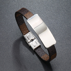 Atacado De Alta Qualidade Simples Vintage Personalizado Diy Bar Em Branco Gravado Logotipo Pulseiras De Couro De Aço Inoxidável Para Homens - Product Image 3