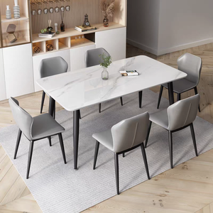 Ensemble de table à manger rectangulaire en pierre frittée de marbre de luxe, tables à manger modernes, meubles de salle à manger, table et chaises - Product Image 4