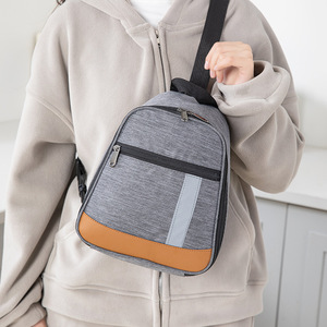 Sac à déjeuner isotherme en tissu Oxford gris brun, sac à dos de transport extérieur avec double poche en filet - Product Image 1