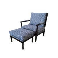 Ensemble de fauteuils de détente modernes pour salon d'appartement, villa, hôtel, avec cadre en bois bleu et revêtement en tissu, et ottoman
