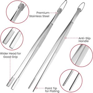 2 Pcs 12 Inch Tweezer Tongs with <b>Hook</b> Stainless Steel Food <b>Clip</b> for BBQ Kitchen Use - Product Image 2
