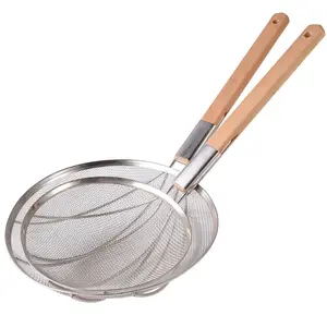 Restaurant Supplies Stainless Steel Food Grade Mesh Strainer For Fried Chicken Noodles With Wooden Handle