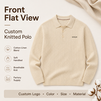 IKDEER – Nouveau polo tricoté à manches longues pour homme, en mélange coton-lin, maille torsadée côtelée, couleur avoine – Fabrication usine