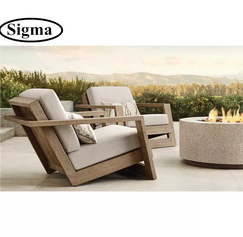 Luxurious Outdoor Garden Set Lounge Armchair Patio Solid Teak Wood Sofa With Firepit Set
