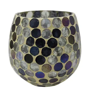 Attractive Purple Color Glass Material Clear Foil Mosaic Round Shape Candle Votive Holder For Decoration