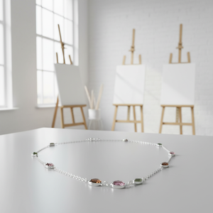 Multi Gemstone 925 Sterling <b>Silver</b> Tourmaline Station <b>Necklace</b> Handmade Minimalist Women's Engagement Gift Party Jewelry Twisted - Product Image 2