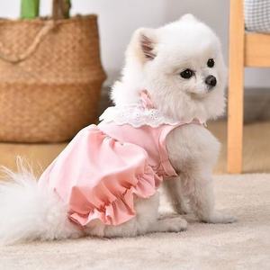 Lindo Vestido de Encaje Estilo Princesa Macaron para Gatos y Perros, Ropa Ligera de Verano para Mascotas, Rosa con Lazo - Product Image 2
